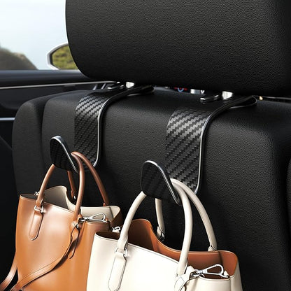 4-Pack Car Headrest Hooks Holds 55lbs Seat Storage Organizer for Bags | Durable ABS Material, 360° Rotating, Car Hanger for Backpack Umbrella Water Bottle Coat Handbags Groceries, Checkered Black - Image 2