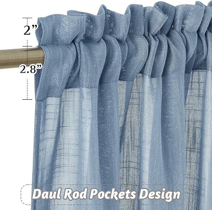 RYB HOME Semi Sheer Curtains 95 inches Long for Living Room Windows | Sunlight Filtering, Privacy Protect, Soft & Vertical, Rod Pocket Drapes, for Bedroom Dining, Blue Haze, W52 x L95, 2 Panels - Image 2