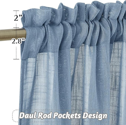 RYB HOME Semi Sheer Curtains 95 inches Long for Living Room Windows | Sunlight Filtering, Privacy Protect, Soft & Vertical, Rod Pocket Drapes, for Bedroom Dining, Blue Haze, W52 x L95, 2 Panels - Image 2