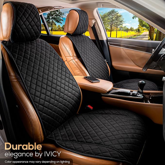 IVICY Faux Suede Front Car Seat Cover, Seat Protector, 1 Unit, Black | Non-Slip Bucket Sear Cover for Most Cars, SUVs, Vans & Trucks – Machine Washable, Side-Airbag Friendly - Image 8