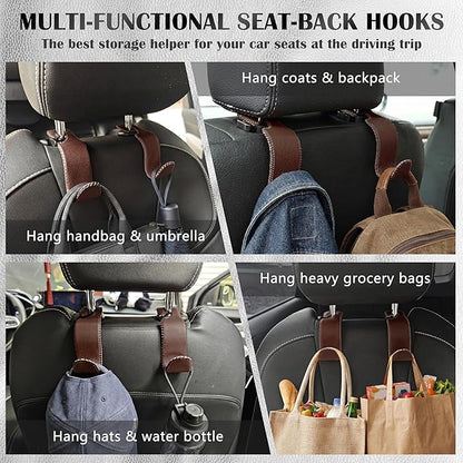 Car Seat Headrest Hook 55lb Heavy Duty Metal Hanger with Leather for Bags | Universal Fit car SUV Truck, Premium Microfiber Leather, Metal Core, Hang Purses Groceries Handbag Backpack, 4 Pack Brown - Image 3