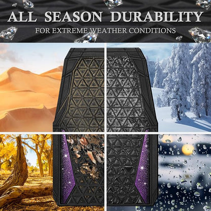 CAR PASS Bling Rubber Car Mats Diamond Floor Mats Full Set Anti-Slip 3D Rhombus Waterproof Universal Trim to Fit Liner Glitter Crystal Sparkly Shining Rhinestone Girl Women SUV Sedan Van, Black Purple - Image 6