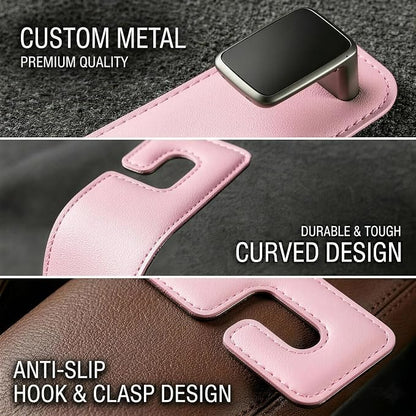 Car Headrest Hook,Premium Leather Back Seat Hanger for Purse & Bags | Solid 40lb metal core,360-degree silent rotation,space-saving hidden folding,durable dual support (2, Pink) - Image 4