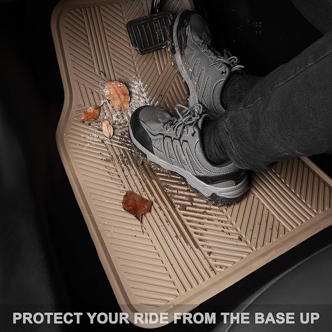 CAR PASS Universal Car Floor Mats & Cargo Liner Full Set, Waterproof Anti-Slip Rubber Trim to Fit Trunk Mats All Weather Protection Fit Car SUV Sedan Coupe Vehicle Automotive 5 Pieces, S-M Size Beige - Image 3