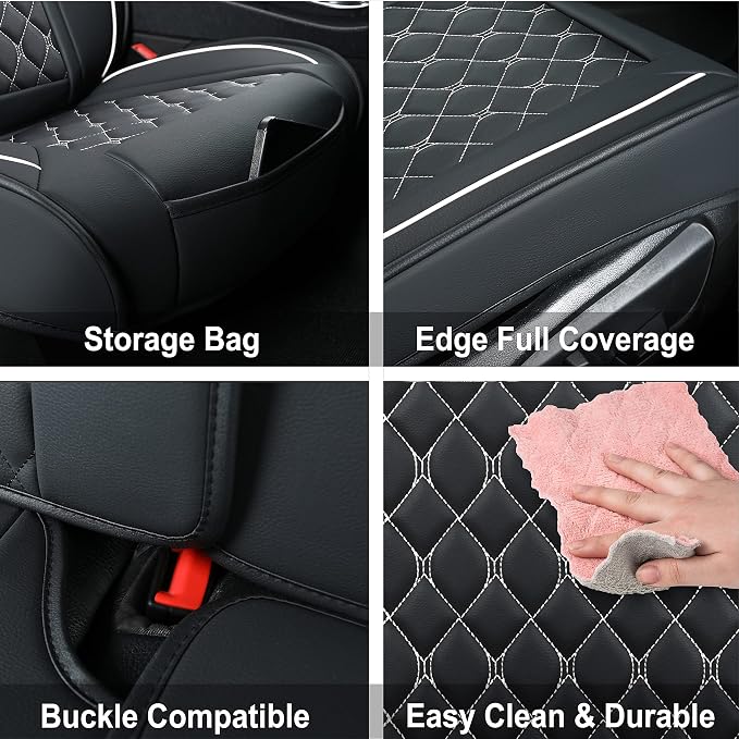 Car Seat Covers Full Set,Universal Fit for Most Cars,SUV,Sedans and Pick-up Trucks,Automotive Vehicle Faux Leather Cushion Covers for 5 Passenger Cars(Full Set,Black/White) - Image 4