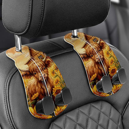 WOCOCN Purse Holder for Car, 2 Pack Heavy Duty Purse Hanger for Car, Bull | PU Leather Car Seat Hooks for Purses and Bags, Cute Floral Headrest Organizer for Handbags & Backpacks by WOCOCN