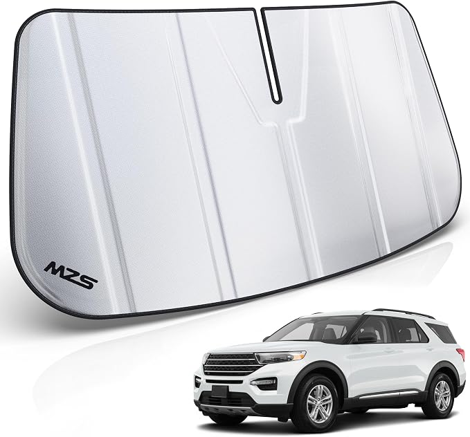 MZS Windshield Sun Shade Compatible with Explorer 2020-2026 | 6-Layer Heat Insulation, 99% UV Blocking, Keeps Interior Cool, Full Coverage Visor, Foldable Car Window Sunshade, Storage Bag by MZS