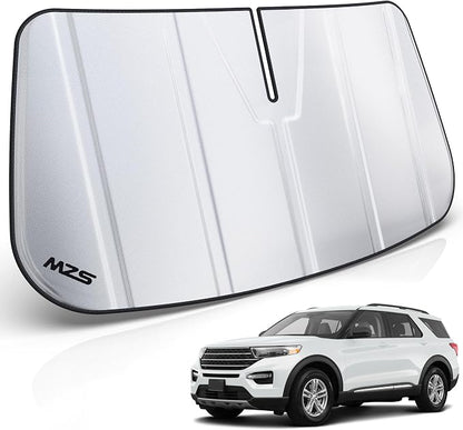 MZS Windshield Sun Shade Compatible with Explorer 2020-2026 | 6-Layer Heat Insulation, 99% UV Blocking, Keeps Interior Cool, Full Coverage Visor, Foldable Car Window Sunshade, Storage Bag by MZS