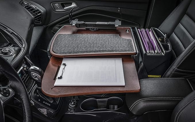 AutoExec GripMaster Car Desk for Your Vehicle Workstation and Mobile Office, Mahogany with Printer Stand | Vehicle Workstation, Mobile Office, Printer Stand - Image 2