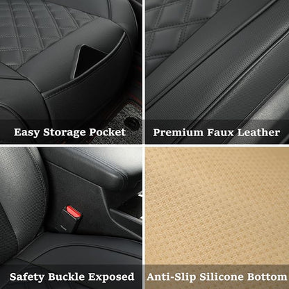 2 Pack Leather Front Car Seat Covers,Bottom Seat Covers for Cars,Driver Car Seat Cushion Cover,Luxury Seat Protectors,Waterproof,Full Wrap,for Most Vehicles,Sedan,Truck,SUV(Black) - Image 2