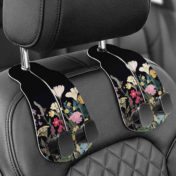 WOCOCN Purse Holder for Car, 2 Pack Heavy Duty Purse Hanger for Car,Flower | PU Leather Car Seat Hooks for Purses and Bags, Cute Floral Headrest Organizer for Handbags & Backpacks by WOCOCN