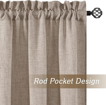 RYB HOME Linen Textured Semi Sheer Curtains 63 inches Long for Living Room | Half Privacy, Light Filtering, Faux Linen Blend, Office Nursery Laundry Dorm Bathroom, Oatmeal, W52 x L63, 2 Panels Set - Image 3