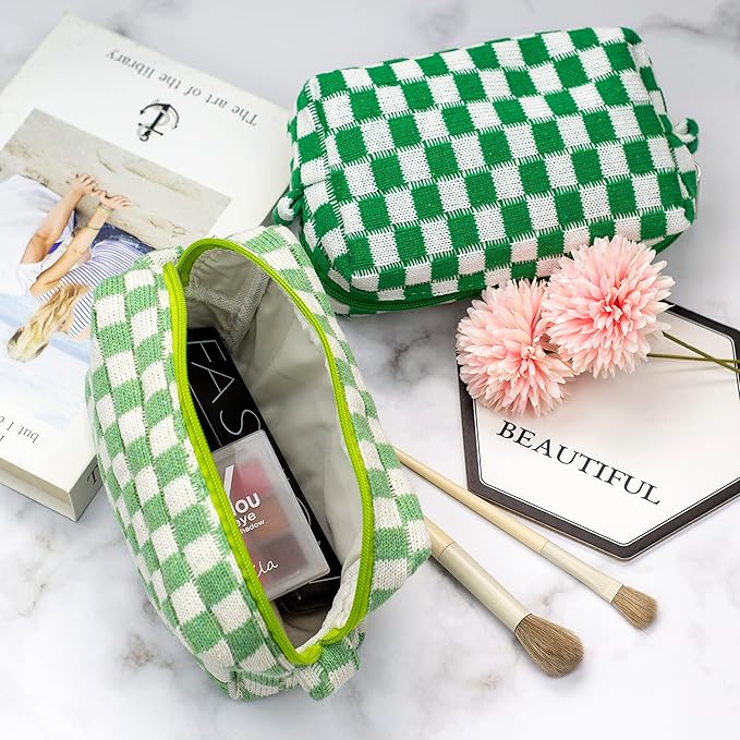 Checkered Makeup Bag for Purse, Small Cosmetic Pouch,Light Green,6 Pack | Cute Zipper Makeup Organizer for Women, Travel Essentials, Toiletries, Makeup Brushes, Beauty Accessories&Bridesmaid Gifts - Image 4