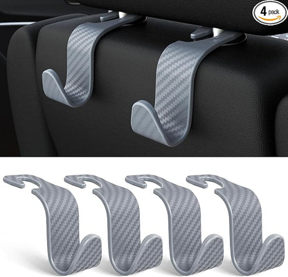 4-Pack Car Headrest Hooks Holds 55lbs Seat Storage Organizer for Bags | Durable ABS Material, 360° Rotating, Car Hanger for Backpack Umbrella Water Bottle Coat Handbags Groceries, Checkered Grey by Amooca
