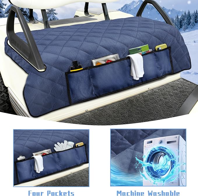 YOKYHOM Golf Cart Seat Covers with 4 Front Pockets, Thick Seat Towel Blanket with Non-Slip Backing, Fits EZGO, Club Car, Yamaha and More 2 & 4 Passenger Golf Carts, Navy Blue - Image 6