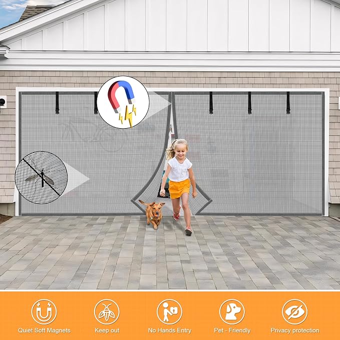 Privacy Garage Door Screen Blackout for 1 Car Garage-9x8FT Privacy Silver Grey Heavy Duty Magnetic Garage Screen, Hands Free, Magnetic Privacy Garage Screen Door - Image 3