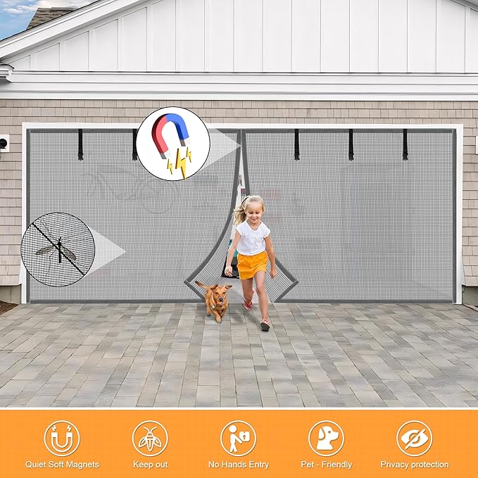 Privacy Garage Door Screen Blackout for 1 Car Garage-9x7FT Privacy Silver Grey Heavy Duty Magnetic Garage Screen, Hands Free, Magnetic Privacy Garage Screen Door - Image 3