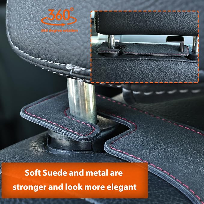 Heavy-Duty Car Headrest Hooks Holds 44lb Suede & Metal Hangers for Bags | Universal Fit for Cars/Suv/Trucks, 2-Pack, Hang Grocery Bag Handbag Purses Coat Water Bottle, Seat Back Organizer，Black - Image 4
