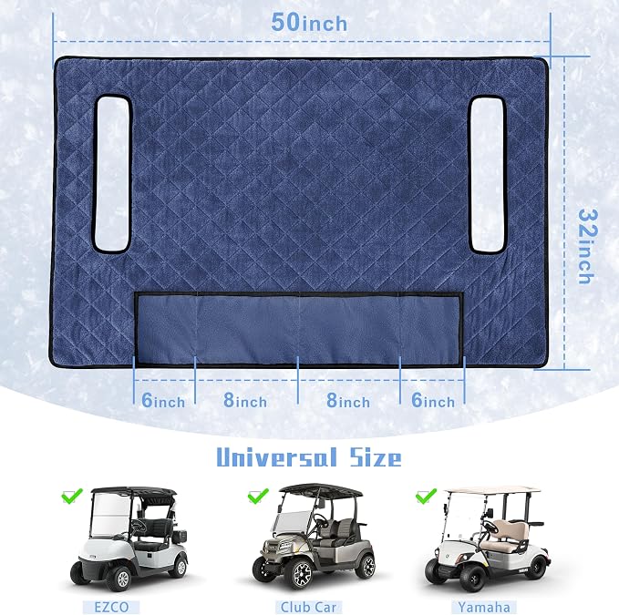 YOKYHOM Golf Cart Seat Covers with 4 Front Pockets, Thick Seat Towel Blanket with Non-Slip Backing, Fits EZGO, Club Car, Yamaha and More 2 & 4 Passenger Golf Carts, Navy Blue - Image 4