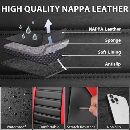 CAR PASS Nappa Leather Car Seat Covers Full Set, Luxury Seat Protector for Cars, Waterproof Anti-Slip Seat Cushion Armrest Compatible Airbag Universal for Sedan SUV Pick-up Truck Auto, Black Red - Image 5