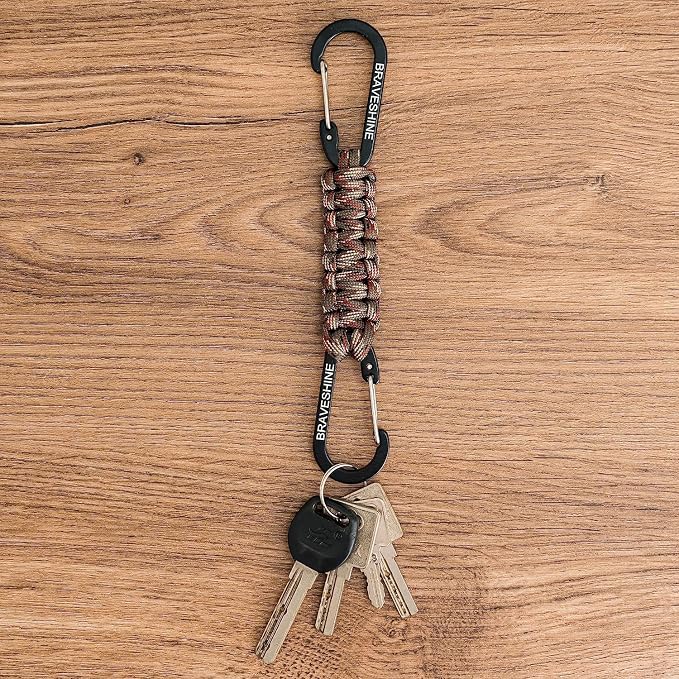 BRAVESHINE Paracord Keychain Carabiner Clip | D Ring Hanger Lanyard Hook | 7.3inch Long | for Stroller, Water Bottle, Key, Backpacks, Men, Women, Luggage, Car Seat Headrest, Fence, Bag Charms - Image 4