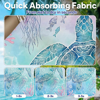 2 Pack Car Seat Towel Covers, Sweat-Proof Microfiber Seat Protectors for Gym, Running, Beach & Workout, Breathable Quick-Dry, Machine Washable, Coral Sea Turtle Print, Universal Fit - Image 3