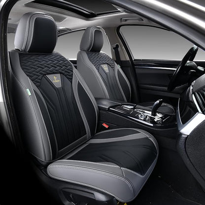 Leather Seat Covers, Seat Covers Full Set, Car Seat Protectors 5 Seats, Automotive Seat Covers Fit for Most Cars Trucks SUV- Gray&Black - Image 2
