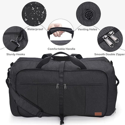 120L Foldable Collapsible Waterproof Travel Duffel Bag for Men and Women | with Shoe Compartment, Black, 34" Duffle for Weekender Gym Sport, Tear Resistant - Image 4