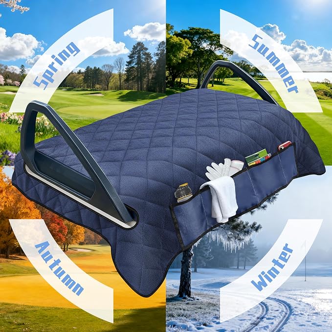 YOKYHOM Golf Cart Seat Covers with 4 Front Pockets, Thick Seat Towel Blanket with Non-Slip Backing, Fits EZGO, Club Car, Yamaha and More 2 & 4 Passenger Golf Carts, Navy Blue - Image 5