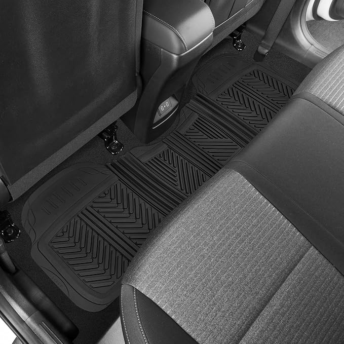 Motor Trend FlexTough Performance All Weather Rubber Car Floor Mats - 3 Piece Floor Mats Automotive Liners for Cars Truck SUV, Heavy-Duty Waterproof (Black) - Image 8
