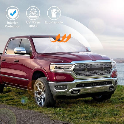 Windshield Sun Shade for 2010-2025 2026 Dodge RAM 2500 3500 | Full covered, Foldable & Durable, Block UV Rays, Reduce Heat, Easy to install, Keep Car Cooler - Image 6