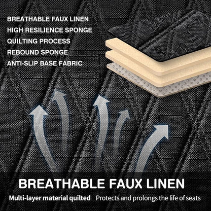 Leader Accessories Faux Linen Rear Bench Seat Cover, Size M, Black | Breathable Back Seat Protector With Non-Slip Bottom, Diamond Stitched Bench Seat Cushion for Vehicles Cars Van SUV Truck - Image 2