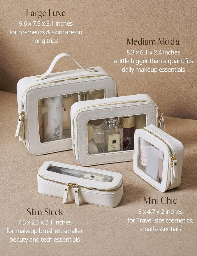 Clear Makeup Case White Toiletry Bag Travel Large Clear Cosmetic Bag with Zipper, Big Make Up Bag Organizer Women Traveling TSA Approved Transparent Bag Car for Essentials | Structured Mahjong Tile Bag with Zipper and Handle, Big Long-trip Cosmetic Cas... - Image 8