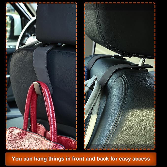 Heavy-Duty Car Headrest Hooks Holds 44lb Suede & Metal Hangers for Bags | Universal Fit for Cars/Suv/Trucks, 2-Pack, Hang Grocery Bag Handbag Purses Coat Water Bottle, Seat Back Organizer，Grey - Image 3
