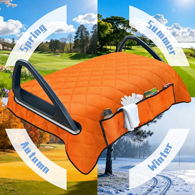 YOKYHOM Golf Cart Seat Covers with 4 Front Pockets, Thick Seat Towel Blanket with Non-Slip Backing, Fits EZGO, Club Car, Yamaha and More 2 & 4 Passenger Golf Carts, Orange - Image 5