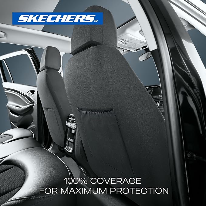 Skechers Seat Covers, Premium Breathable Polyester Car Seat Covers, Car Seat Covers Front Seats Airbag Compatible, Automotive Comfort for Most Cars, Vans, Trucks, SUVs (Two Front, Grey) - Image 5