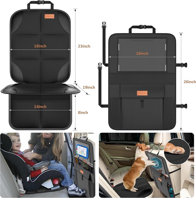 SMART ELF Backing Backseat Car Organizer Kick Mat with Storage Pockets | Waterproof 600D Baby Car Seat Protector for Leather and Fabric, Universal Size Baby/Pets for Child Car Seat - Thick Padding - Image 3