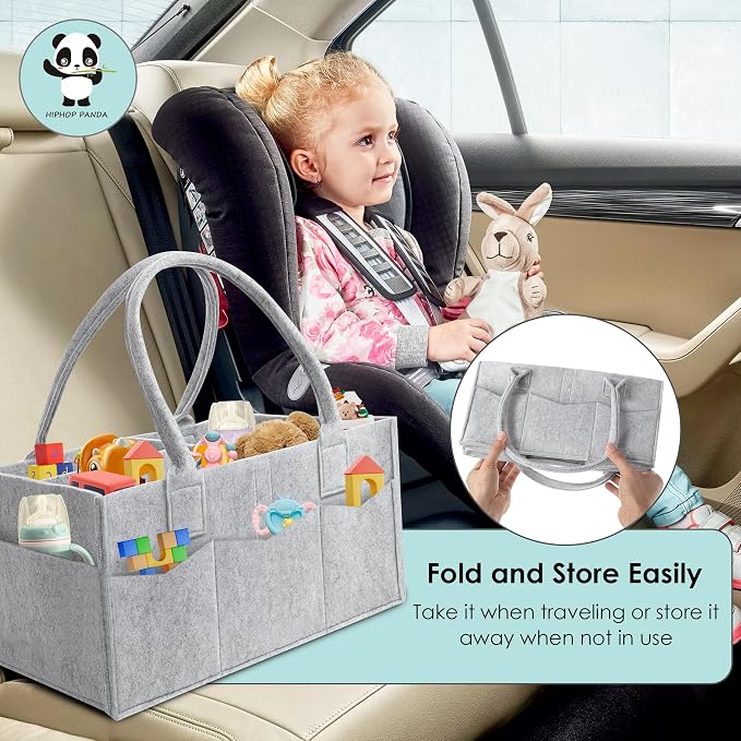 HIPHOP PANDA 2-Pack Diaper Caddy Organizer - Newborn Essentials Baby Registry Must Haves - Sturdy Nursery Storage Bin & Portable Car Caddy for Diapers & Wipes - Grey/Oatmeal Gift Set - Image 7