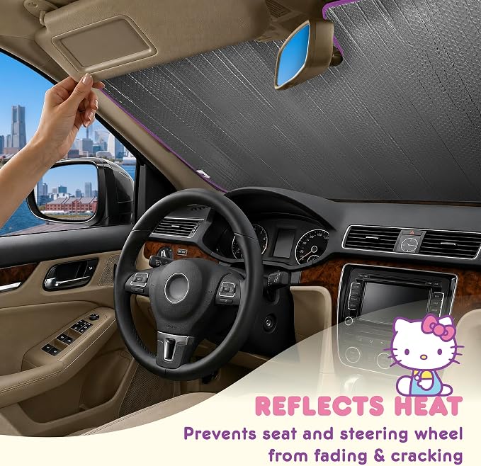 Hello Kitty and Friends Car Windshield Sun Shade, Official Sanrio Gift | Kuromi, My Melody, Cinamorrol, Badtz-Maru, Keroppi, Chococat & Pompompurin - Hello Kitty Car Accessories for Women - Image 6