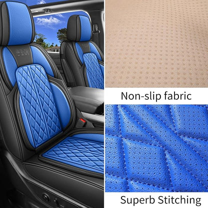 Car Seat Cover Custom Fit for Ford F150 2009-2026 Faux Leather Seat Cover Set Compatible with Regular Cab Super Cab Super Crew Pickup Truck Cushions (Black & Blue, Full Set) - Image 4