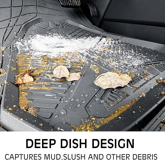 CAR PASS Heavy Duty Rubber Car Mats, Deepdish All Weather Floor Mats for Car Full Set, Universal Automotive Mats Trim to Fit for Sedans SUVs Trucks, Waterproof Anti-Slip Deep Tray 3 Pieces Dark Gray - Image 5