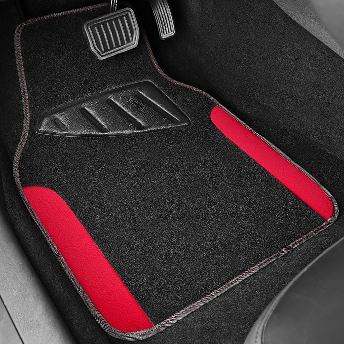 CAR PASS Waterproof Universal Faux Leather 3Pcs Car Floor Mats, Red Car Mats Fit for SUV,Vans,sedans, Trucks,Set of Vehicles Car Carpet with Driver Heel Pad and Anti-Slip Nibs Backing (red 3Pcs) - Image 5