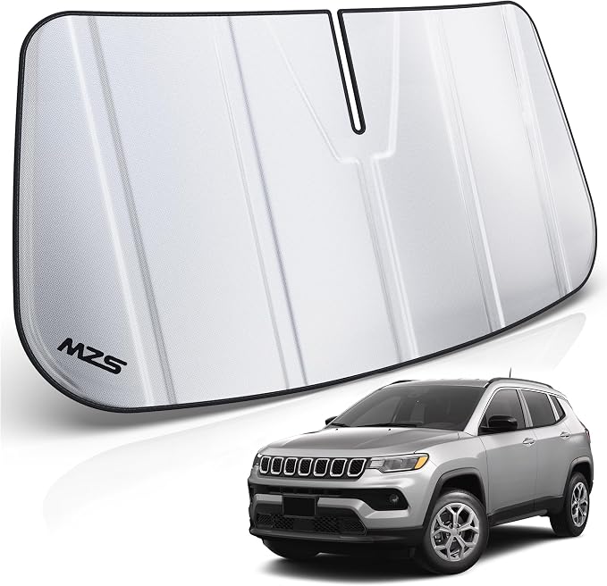 MZS Windshield Sun Shade Compatible with Compass 2017-2026 | 6-Layer Heat Insulation, 99% UV Blocking, Keeps Interior Cool, Full Coverage Visor, Foldable Car Window Sunshade, Storage Bag by MZS