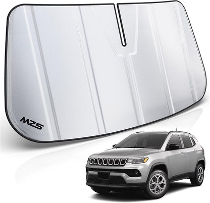 MZS Windshield Sun Shade Compatible with Compass 2017-2026 | 6-Layer Heat Insulation, 99% UV Blocking, Keeps Interior Cool, Full Coverage Visor, Foldable Car Window Sunshade, Storage Bag by MZS
