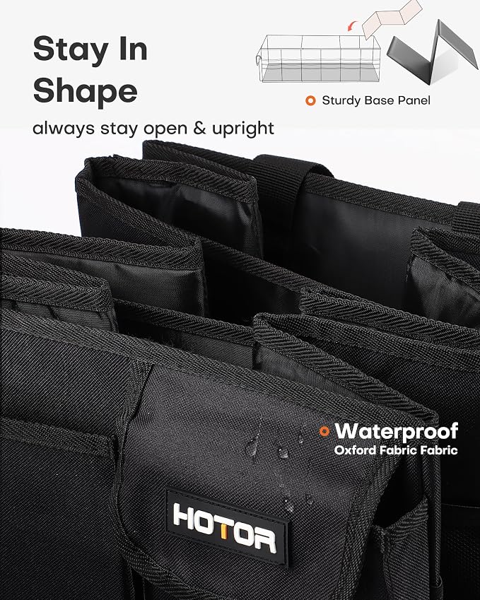 HOTOR Trunk Organizer - Foldable Car Organizer for SUVs & Sedans Storage | Sturdy Car Organization for Men & Women, Car Accessories, Tools, Sundries, Black, 3 Compartments, 31.9" x 12.6" x 10.6" - Image 4