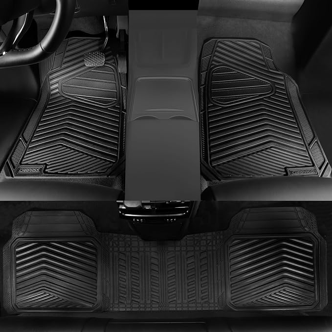 CAR PASS Rubber Car Mats, Waterproof Car Floor Mats All Weather,Car Mat Full Set 3 Piece, Automotive Floor Mat Trim to Fit for Cars Sedans SUVs Trucks, Anti-Slip Easy Clean, All Black - Image 5