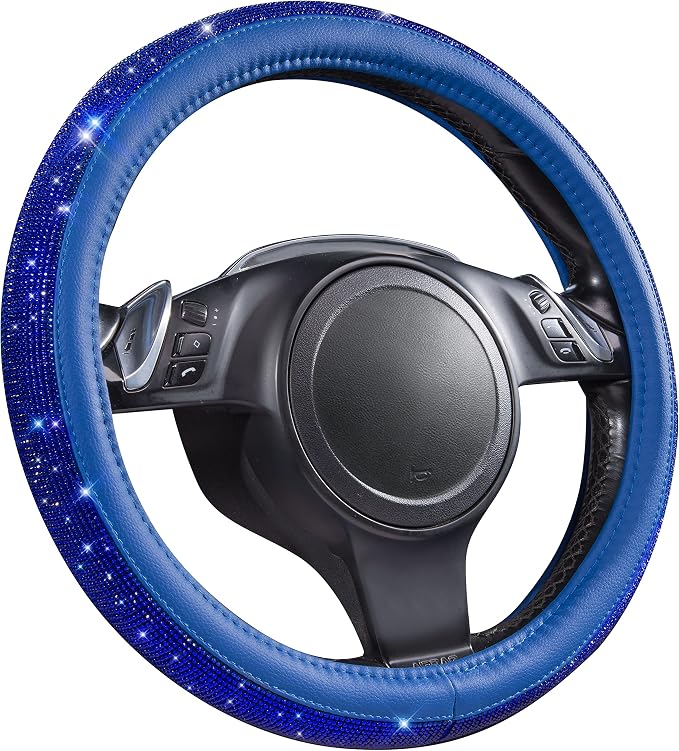CAR PASS Bling Diamond Leather Steering Wheel Cover, with Bling Sparkly Crystal Glitter Rhinestones Universal Fit 14" 1/2-15" Car Wheel Protect for Women Girl Fit Suvs,Vans,Sedans,Cars,Trucks, Blue - Image 8