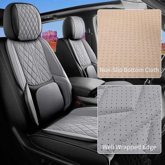 Custom Fit Chevy Silverado GMC Sierra 1500 2007-2026 2500/3500 HD Crew Cab Faux Leather Front Seat Covers - 2 Pack, Waterproof & Breathable Car Seat Protector for Truck,BlackGrey - Image 3