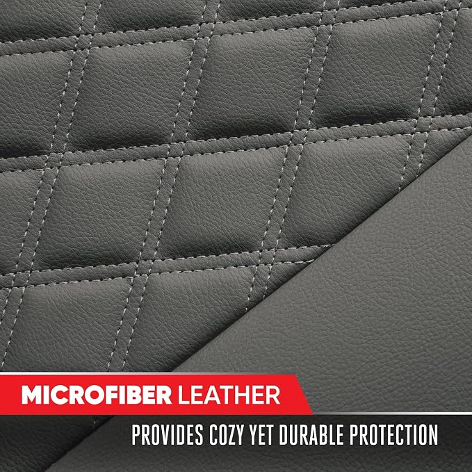 Motor Trend Rear Seat Cushion - Gray Diamond Stitched Faux Leather Rear Seat Cover for Cars, Trucks, SUVs - Padded, Waterproof, Non-Slip Back Seat Cover with Storage Pockets - Image 6
