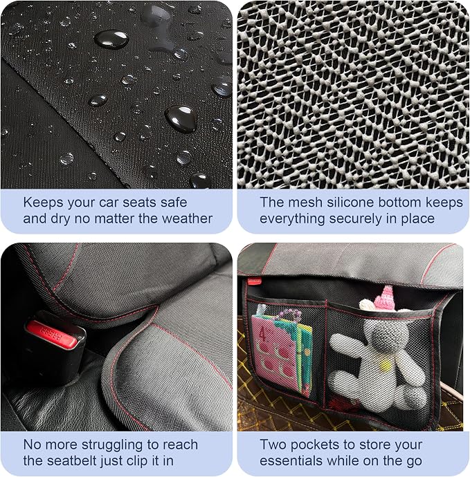 Sinvitron Car Seat Protector for Kids, Anti-Slip Thick Padding, Seat Mark Protection, 2 Storage Pockets for Toys & Snacks, Universal Fit for Most Vehicles (Black, 1 Pack) - Image 6